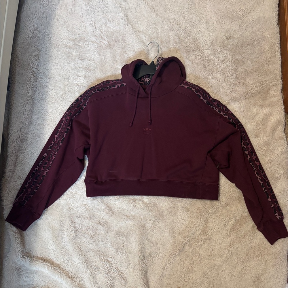 Adidas Cropped Purple and Cheetah Print Hoodie